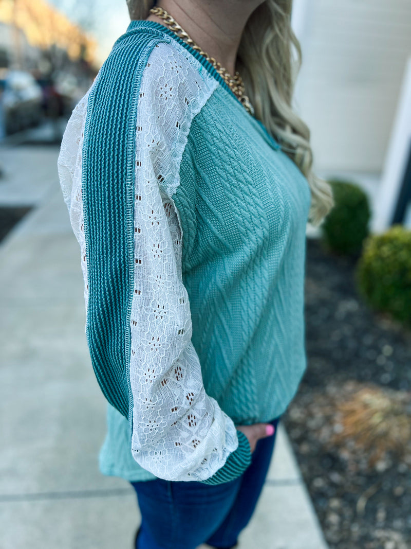 Mint Lace Ribbed Top