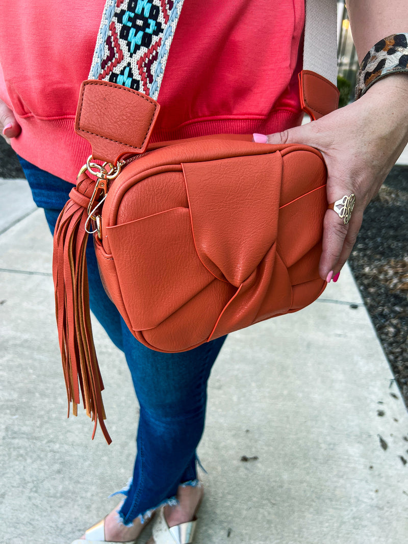 Orange Leather Purse with Guitar Strap