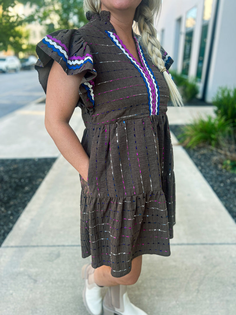 Brown Embroidered Fall Dress