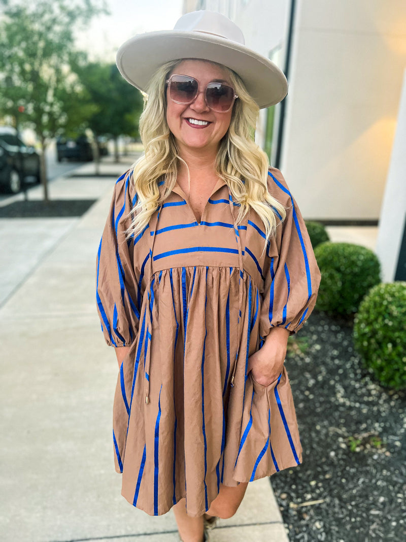 Brown & Blue Striped Dress