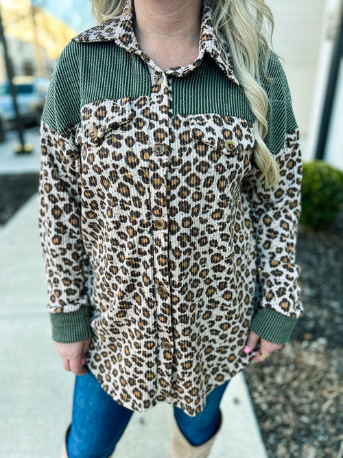 Cheetah Ribbed Button Up