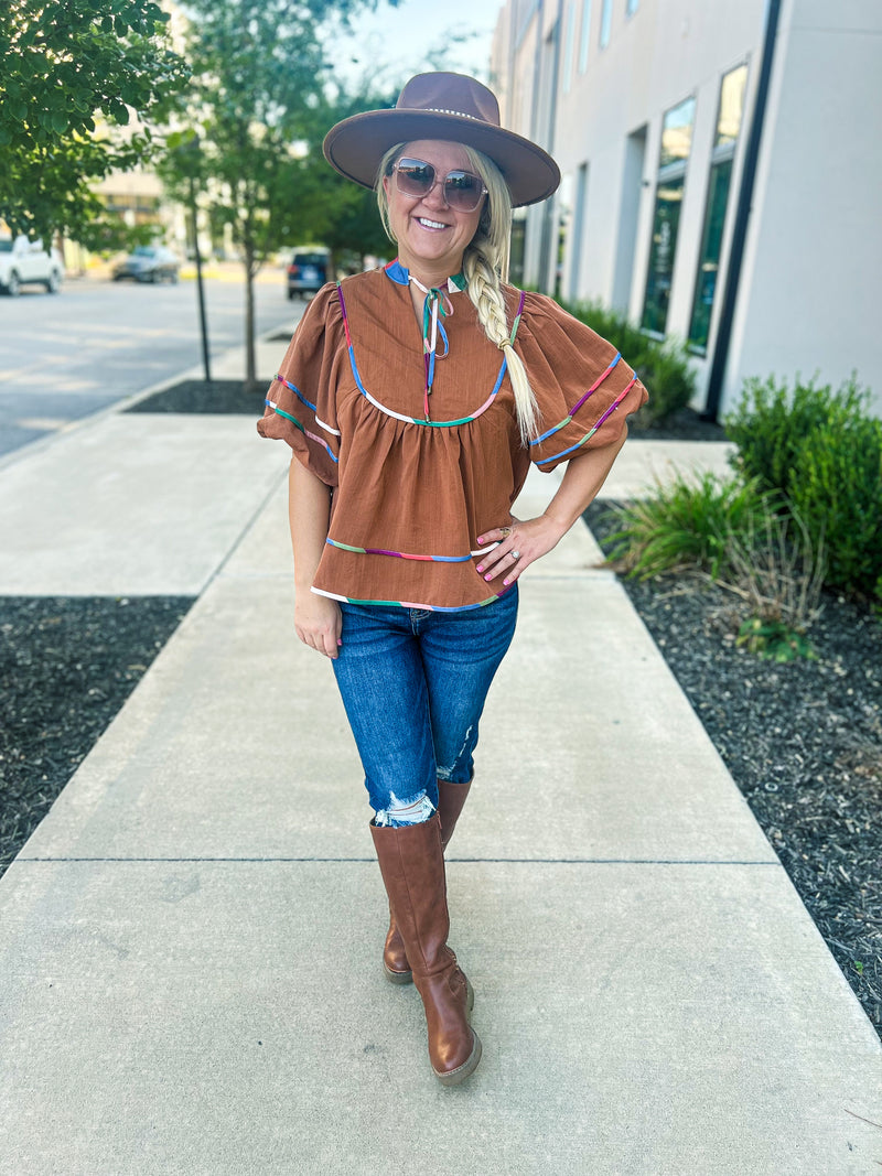 Camel Multicolored Fall Blouse