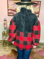 Sequin Plaid Shacket-Red