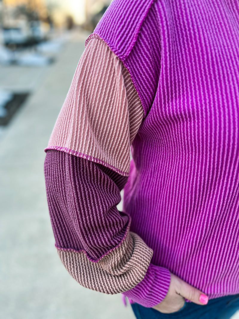 Magenta Ribbed Long Sleeve Top