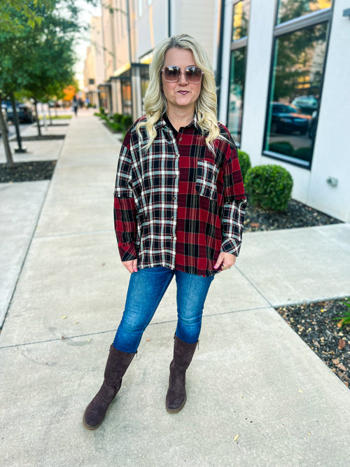 Red & Black Plaid Button Up