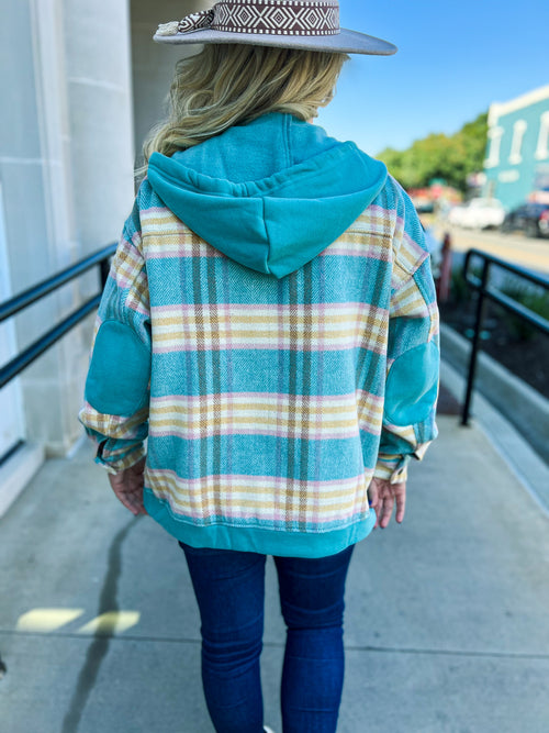 Teal Plaid Hoodie