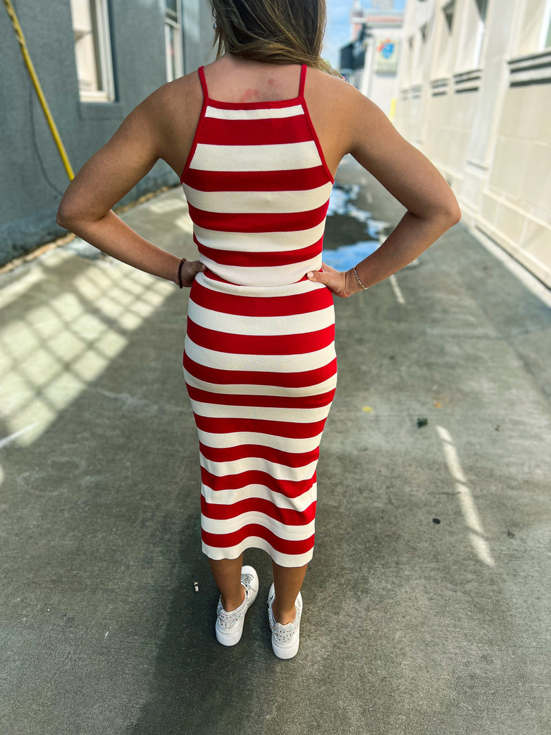 Red Striped Ribbed Skirt