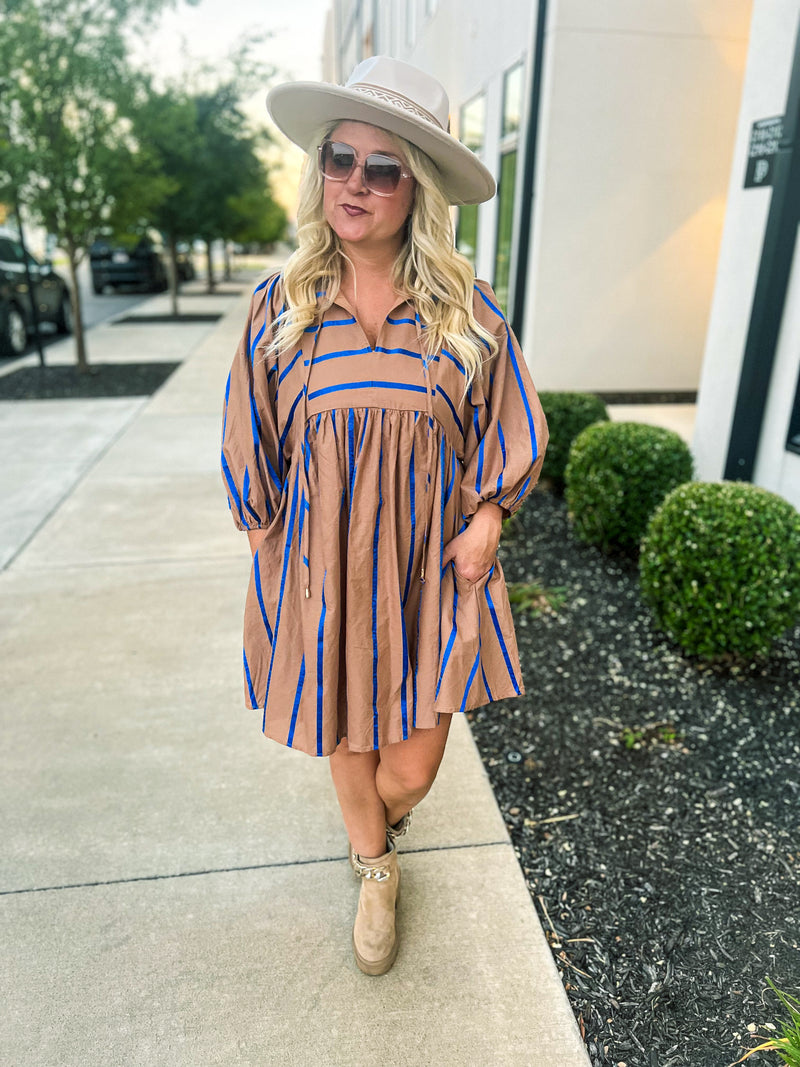 Brown & Blue Striped Dress