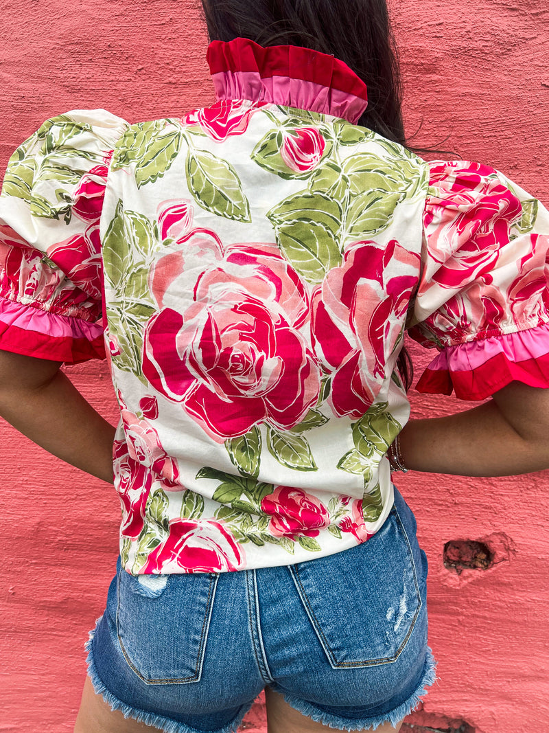 Pink & Red Floral Entro Top