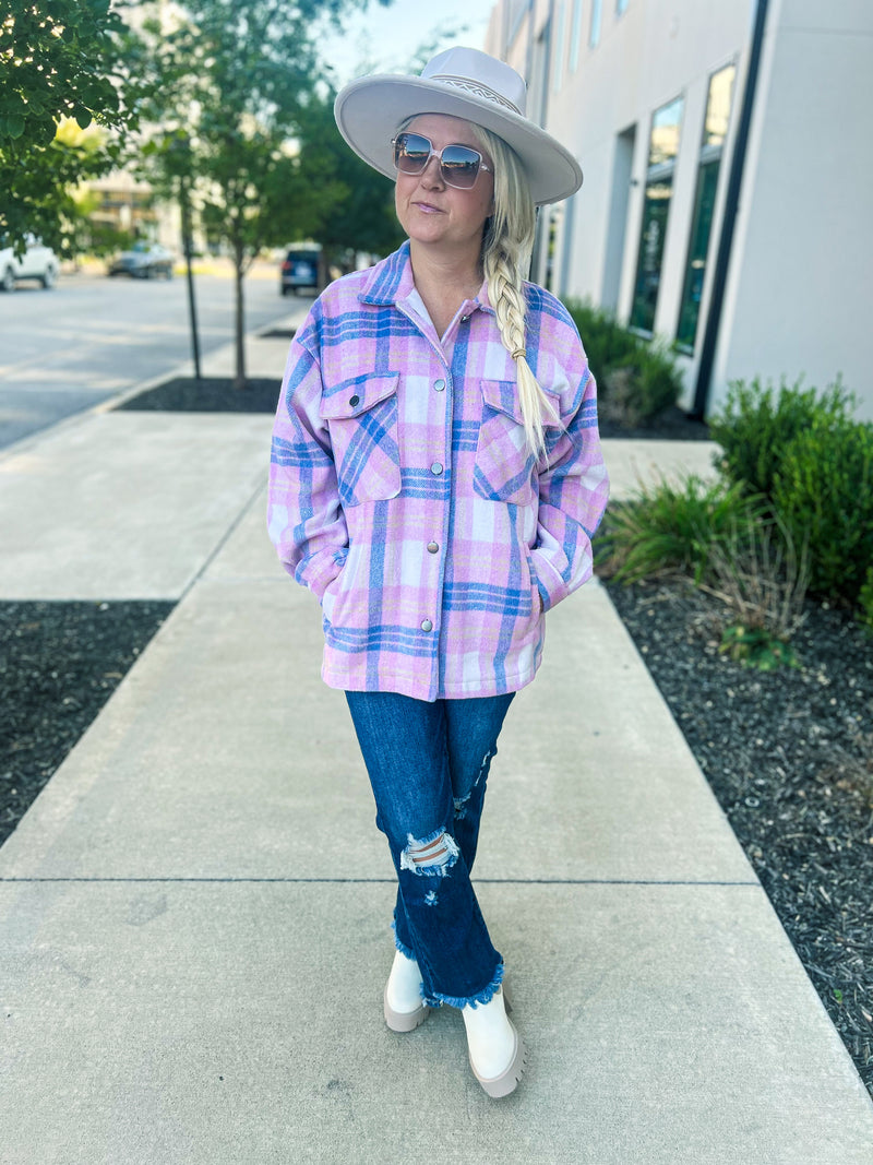 Pink & Blue Plaid Shacket