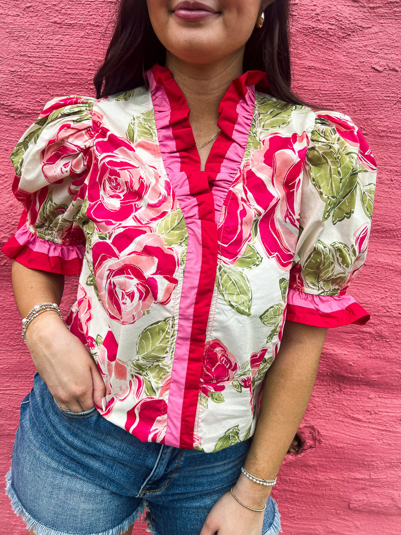 Pink & Red Floral Entro Top