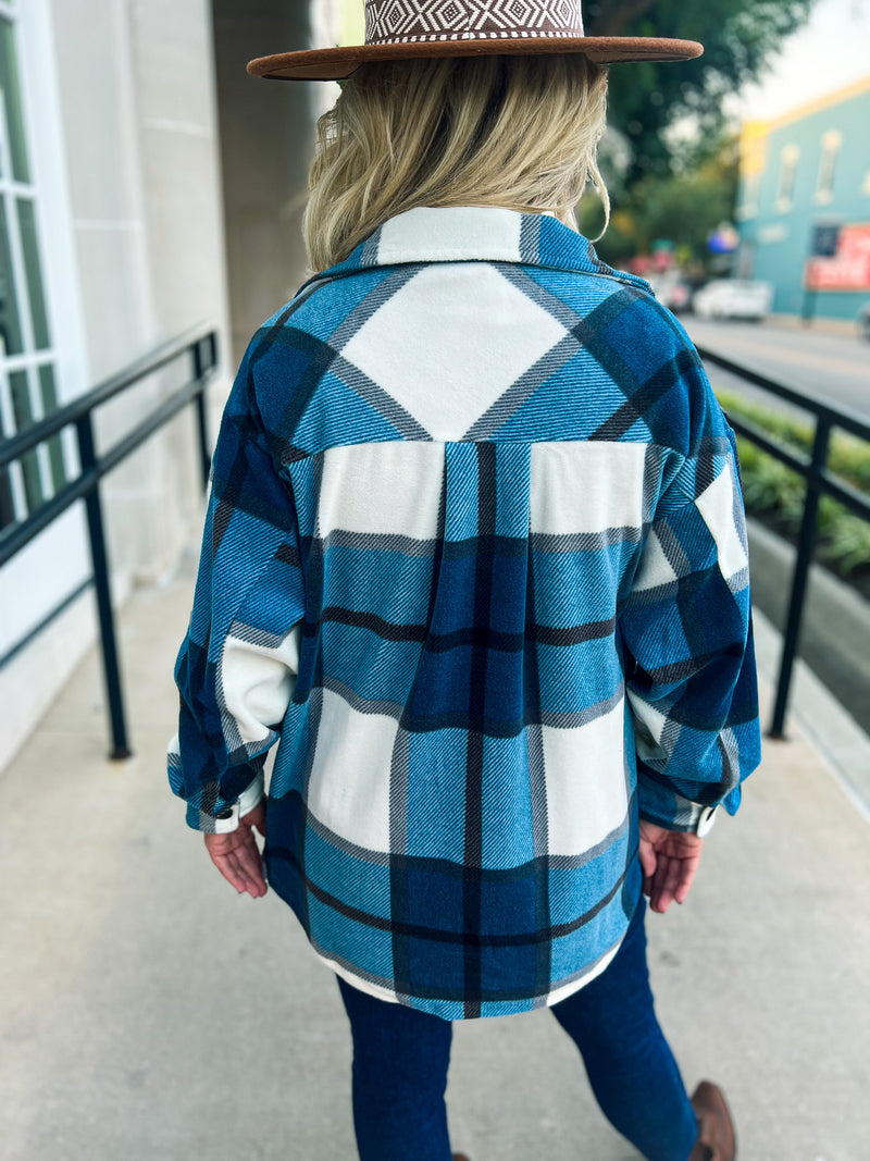 Plaid Shacket-Teal