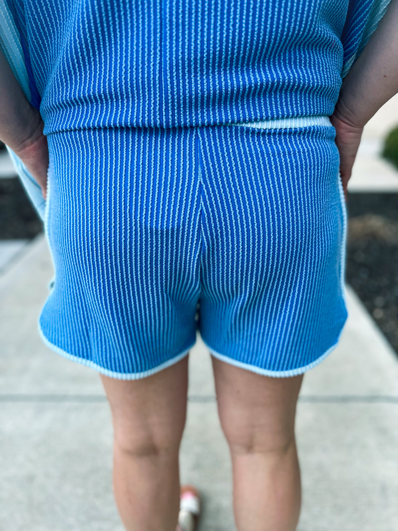 Blue Rib Knit Shorts