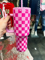 Pink Checkered Tumbler