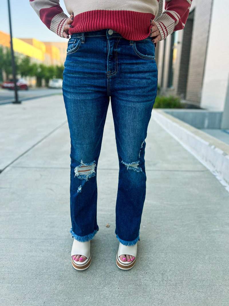 High Rise Crop Bootcut Jeans-Risen