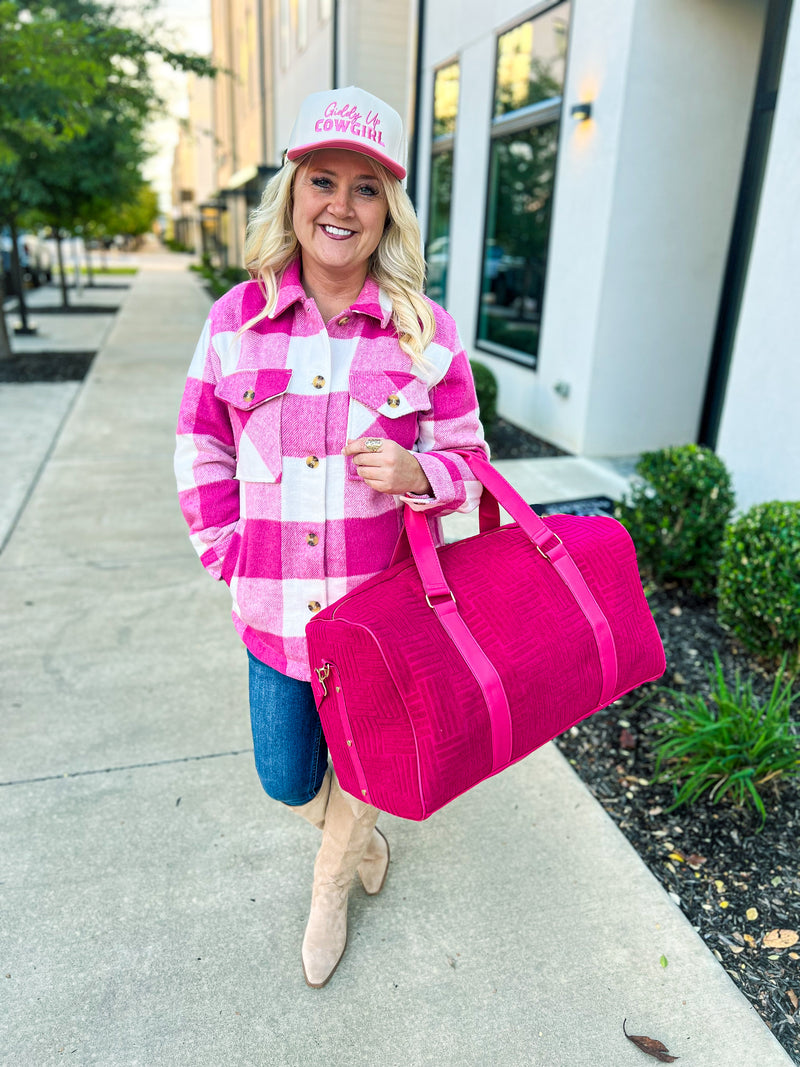 Pink Textured Duffle Bag