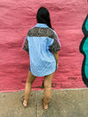 Striped Chambray Leopard Top