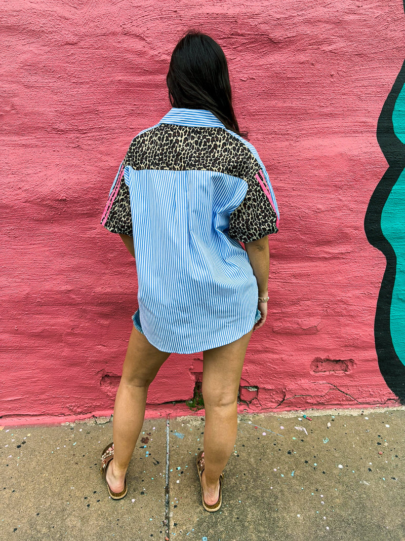 Striped Chambray Leopard Top