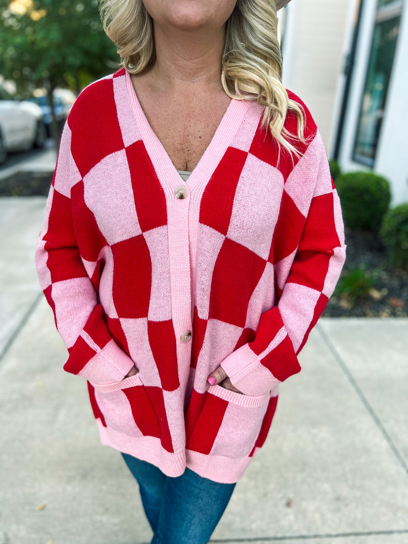 Red Checkered Cardigan