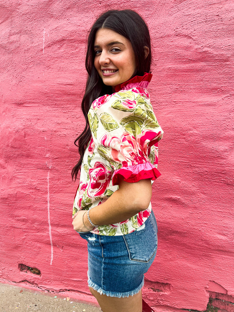 Pink & Red Floral Entro Top