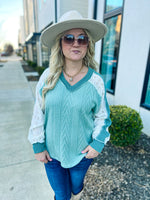 Mint Lace Ribbed Top