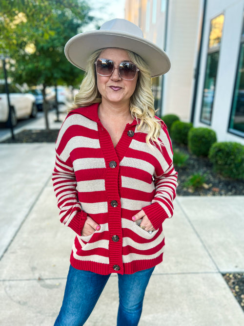 Red Striped Cardigan