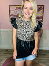 Black Leather Leopard Top