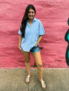 Striped Chambray Leopard Top