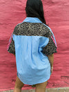 Striped Chambray Leopard Top
