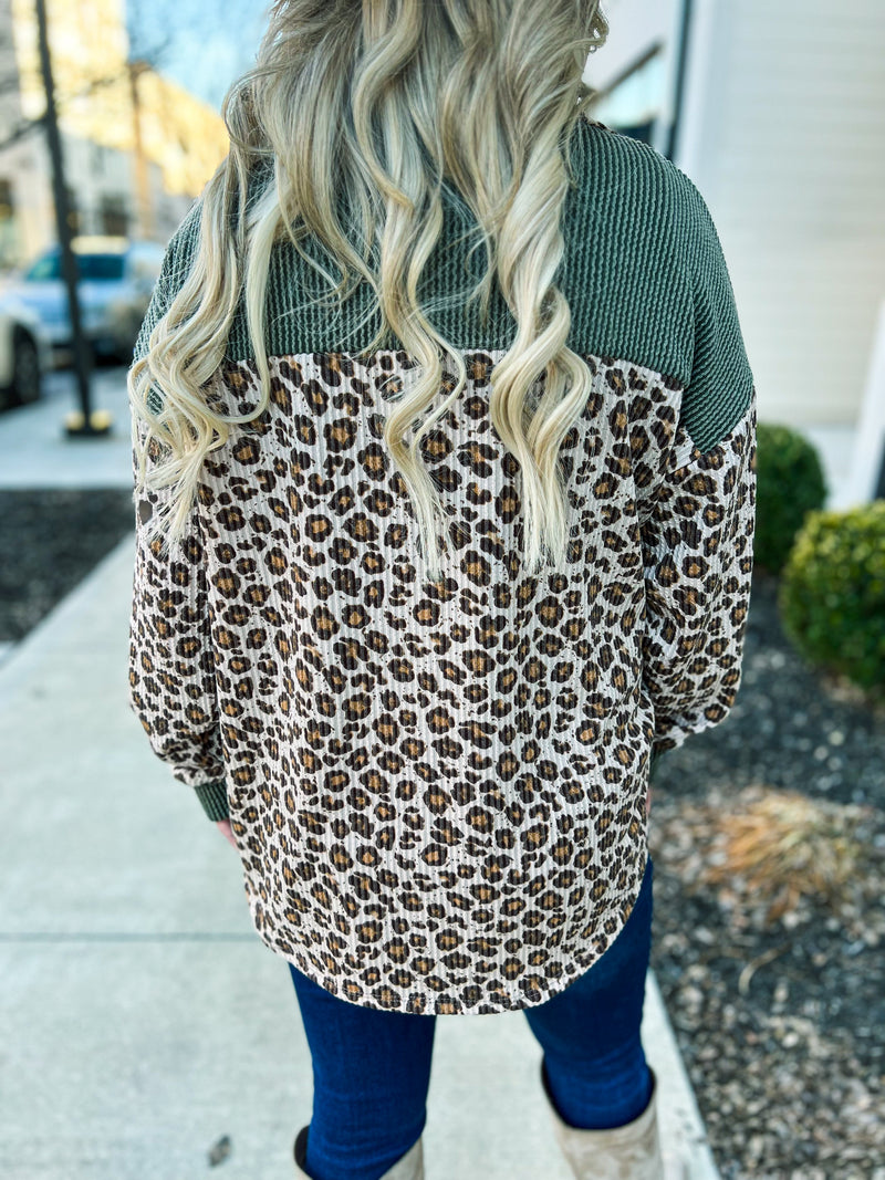 Cheetah Ribbed Button Up