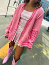 Pink Checkered Bow Cardigan