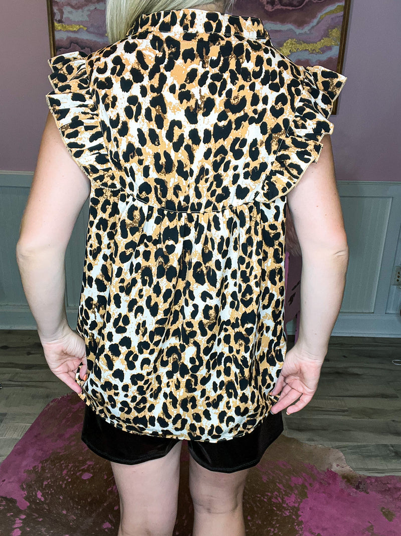 Leopard Print Embroidered Top