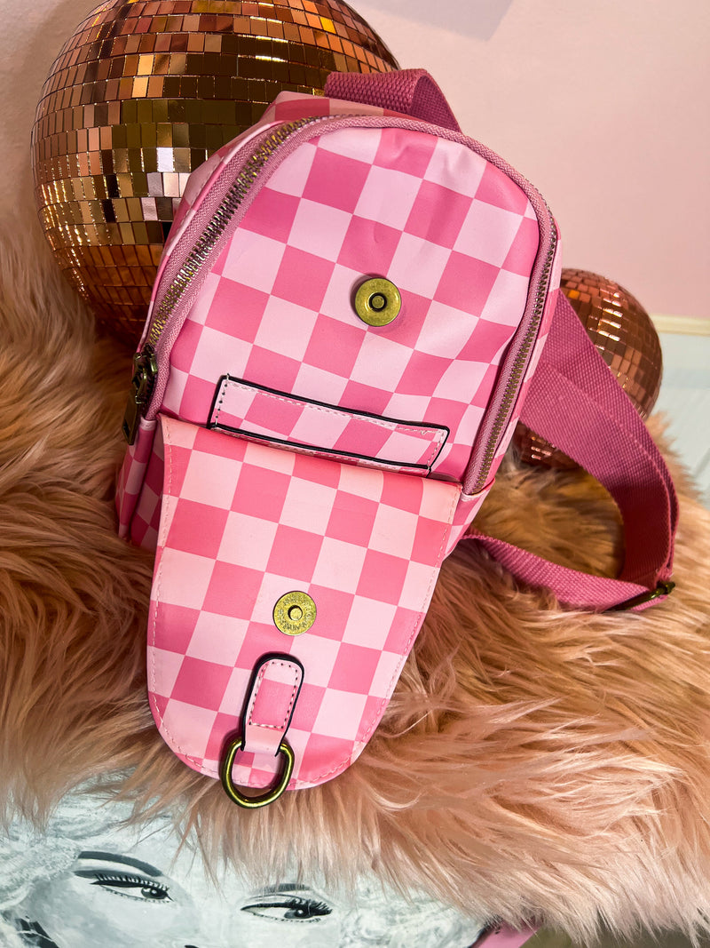 Pink Checkered Sling Bag