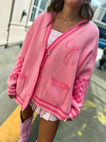 Pink Checkered Bow Cardigan