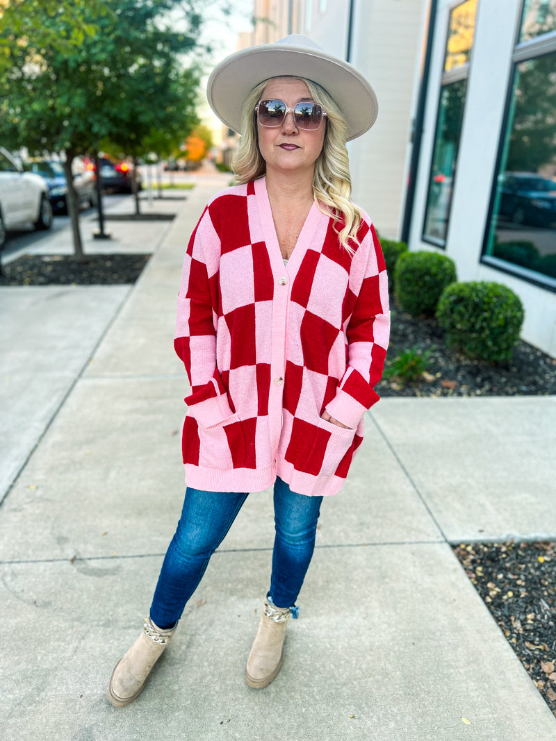 Red Checkered Cardigan