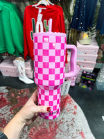 Pink Checkered Tumbler