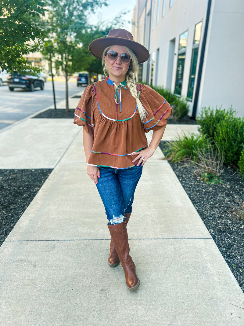 Camel Multicolored Fall Blouse