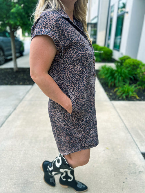Leopard Print Denim Dress