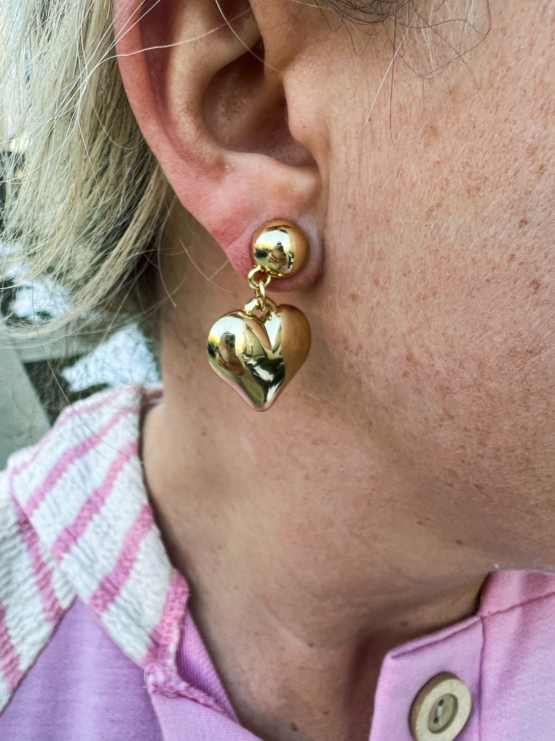 Gold Dangle Heart Earrings