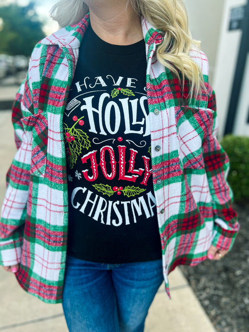 Holly Jolly Christmas Tee-Black