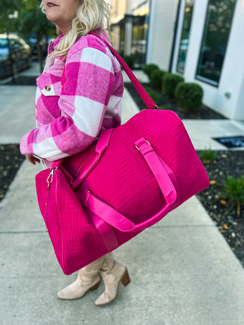 Pink Textured Duffle Bag