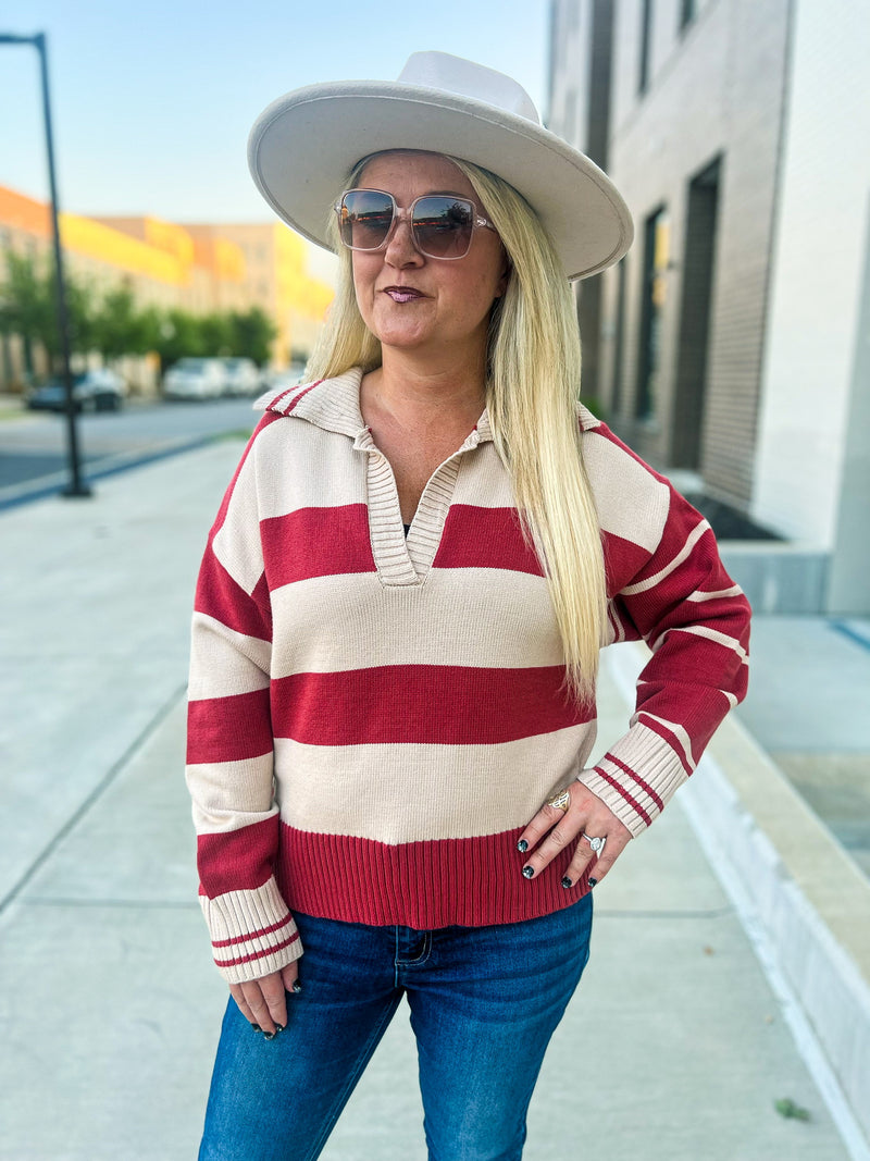 Rust & Creme Striped Sweater