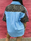 Striped Chambray Leopard Top