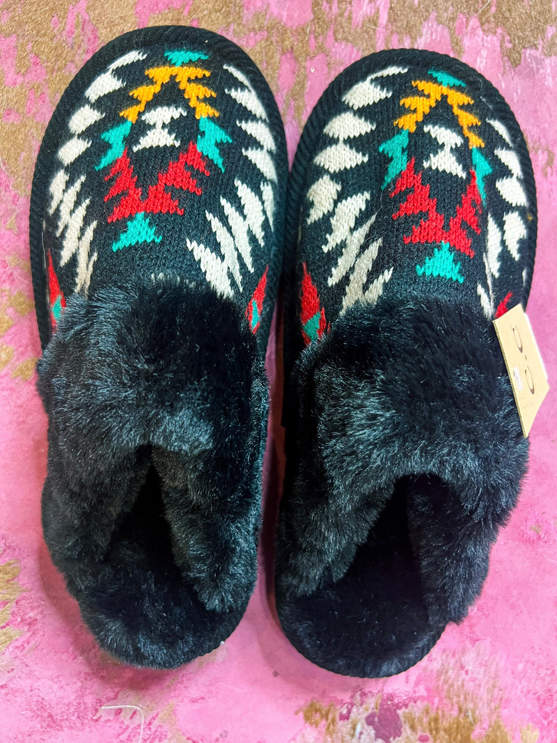 Black Aztec CC Slippers