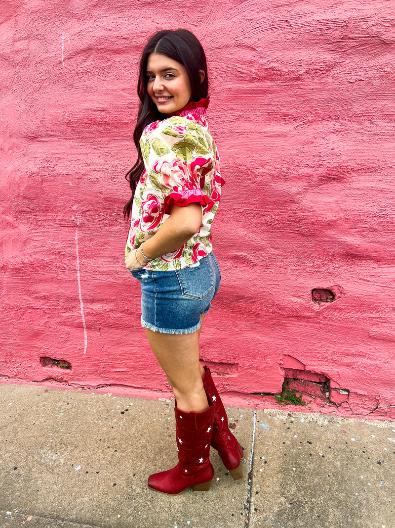 Pink & Red Floral Entro Top