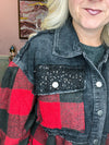 Sequin Plaid Shacket-Red
