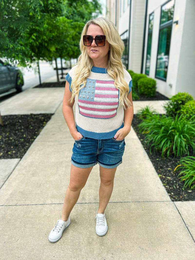Sleeveless USA Plaid Sweater