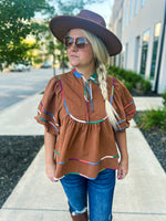 Camel Multicolored Fall Blouse