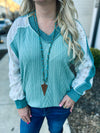 Mint Lace Ribbed Top