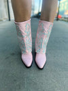Pink Rhinestone Cuff Boots